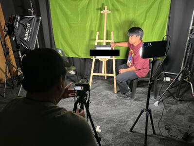 Frame X Frame's Direk Aryz and Jay testing out lighting for a shot. Frame X Frame's Direk Aryz and Jay testing out lighting for a shot.