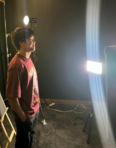 Frame X Frame's Jay testing out lighting for our green screen work. Frame X Frame's Jay testing out lighting for our green screen work.